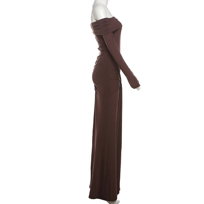 Off-shoulder Long Sleeve Sexy Maxi Dress For Women Fashion Strapless Backless Draped Bodycon Club Party Long Dress