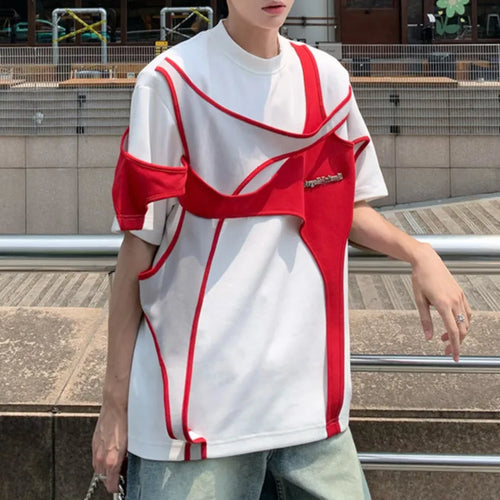 Load image into Gallery viewer, Personalized Patchwork Men&#39;s Tees Contrast Color Stylish top O-neck Short Sleeve New Chic SummerMale T-shirts 2024 9C6185
