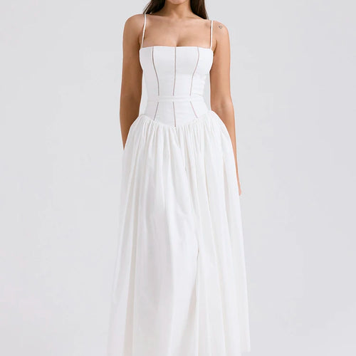 Load image into Gallery viewer, Elegant White Sundress Spaghetti Strap Backless Midi Dress For Women Fashion Sleeveless A-line Loose Long Dress New
