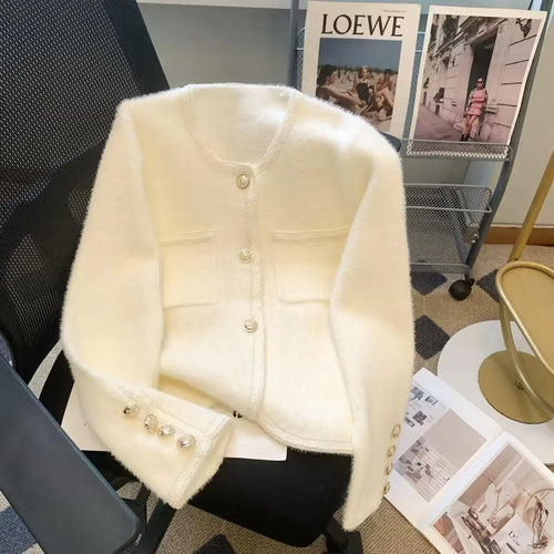 Load image into Gallery viewer, Vintage Beige Warm Women Long Sleeve Knitted Cardigan Sweater Coat Autumn Winter Korean Fashion Black Single Breasted Tops Trend
