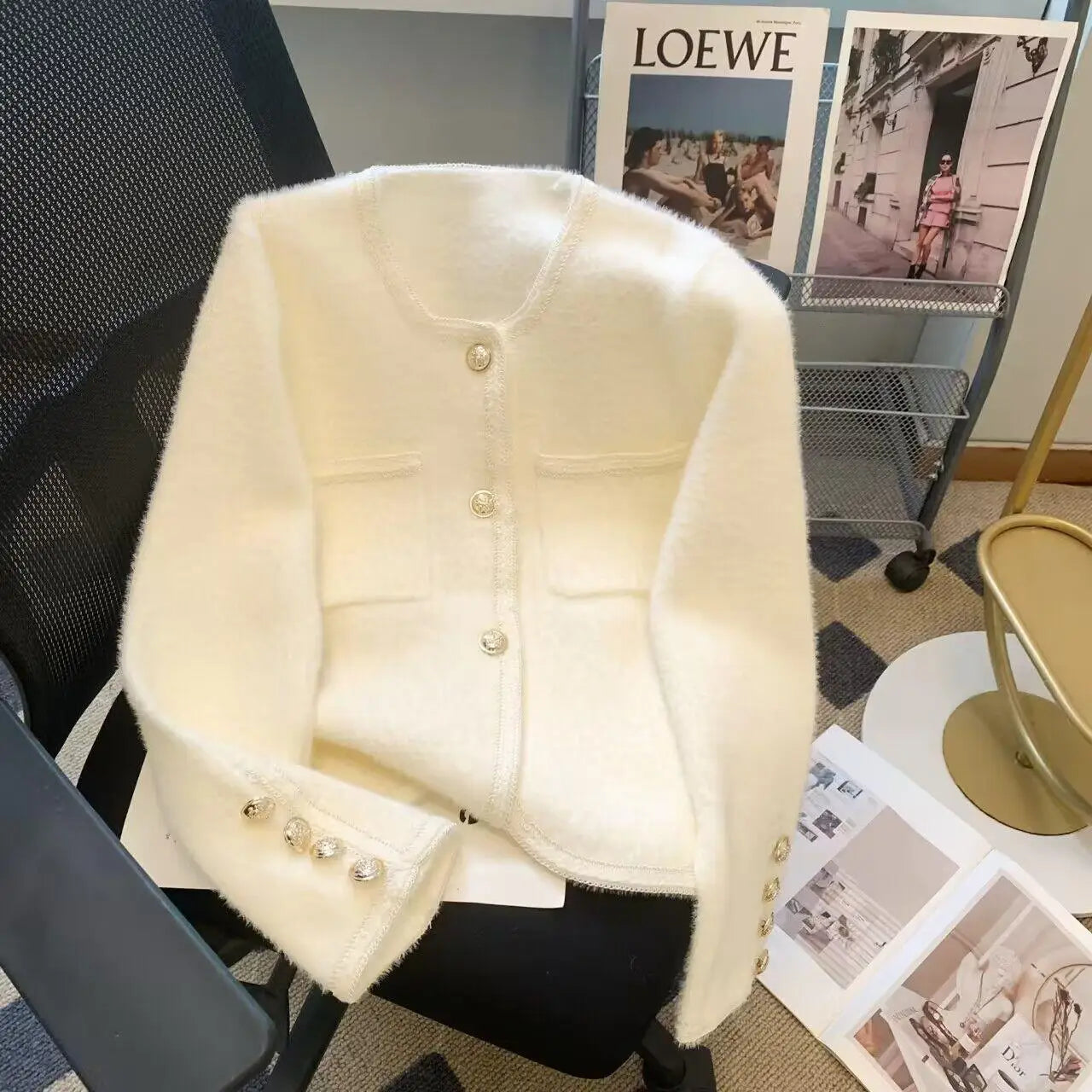 Vintage Beige Warm Women Long Sleeve Knitted Cardigan Sweater Coat Autumn Winter Korean Fashion Black Single Breasted Tops Trend