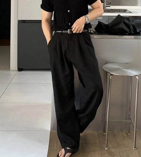 Korean Style Men's Causal Pants Straight Trendy Handsome Loose Trousers Wide Leg Solid Color Male Bottom Fashion 9W1852