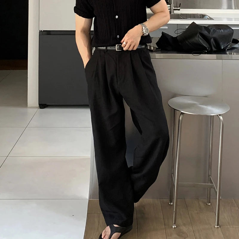 Korean Style Men's Causal Pants Straight Trendy Handsome Loose Trousers Wide Leg Solid Color Male Bottom Fashion 9W1852