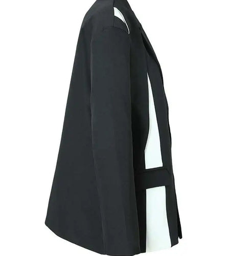 Women Black Color-block Big Size Blazer New Lapel Long Sleeve Loose Fit Jacket Fashion Tide Spring Autumn 2025 1DF3108