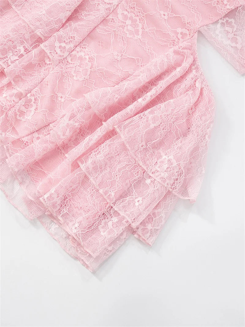 Lace Hollow Out Sexy Mini Dress Women Summer New Off-shoulder Strapless Sleeveless Backless A-line Club Party Dress