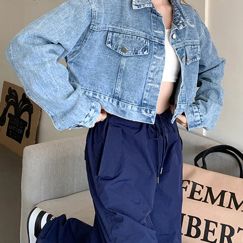 Load image into Gallery viewer, Blue Denim Women&#39;s Short Jacket Fall Korean New Fashion High Waist Short Coat Women Retro High Street Coats Female S-XL
