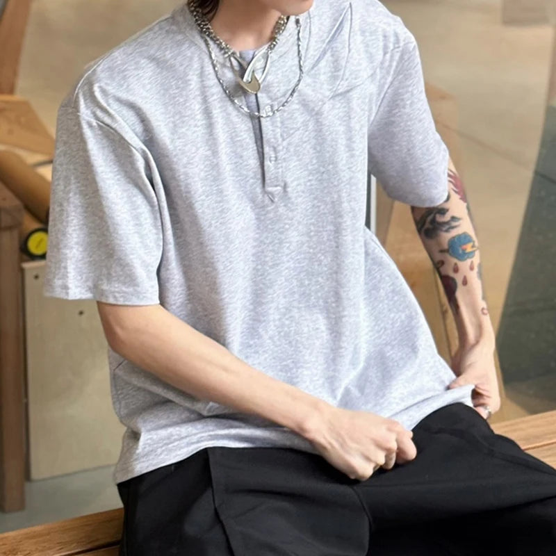 Men's Short Sleeve T-shirt New Summer Regular Round Collar Fashionable Splicing Personalized Male Pullover T-shirts 9W1748