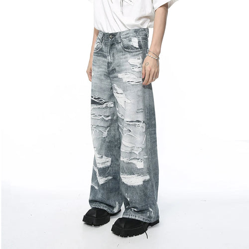 Load image into Gallery viewer, Men&#39;s Denim Pants 2024 Summer Fashion Casual Pocket Zipper Male Straight Leg Trousers Retro Style Loose Hole 9C5394
