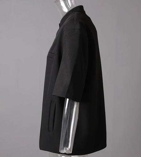 Women Black Buckle Big Size Elegant Blazer New Stand Collar Half Sleeve Jacket Fashion Tide Spring Summer 2025 CPG3087