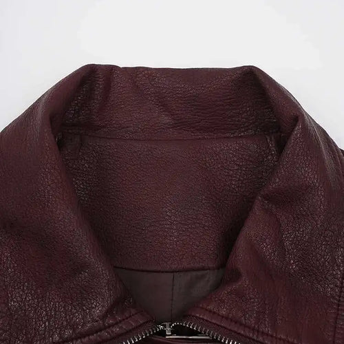 Load image into Gallery viewer, PU Leather Wine Red Vintage Big Size Jacket New Lapel Long Sleeve Women Coat Fashion Tide Spring Autumn 2025 CP6A0015
