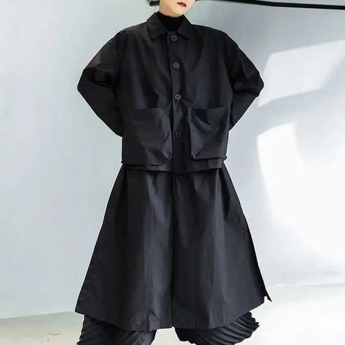 Load image into Gallery viewer, Women Black Big Size Long Pocket Trench New Lapel Long Sleeve Loose Fit Windbreaker Fashion Spring Autumn 2025 1DE3081
