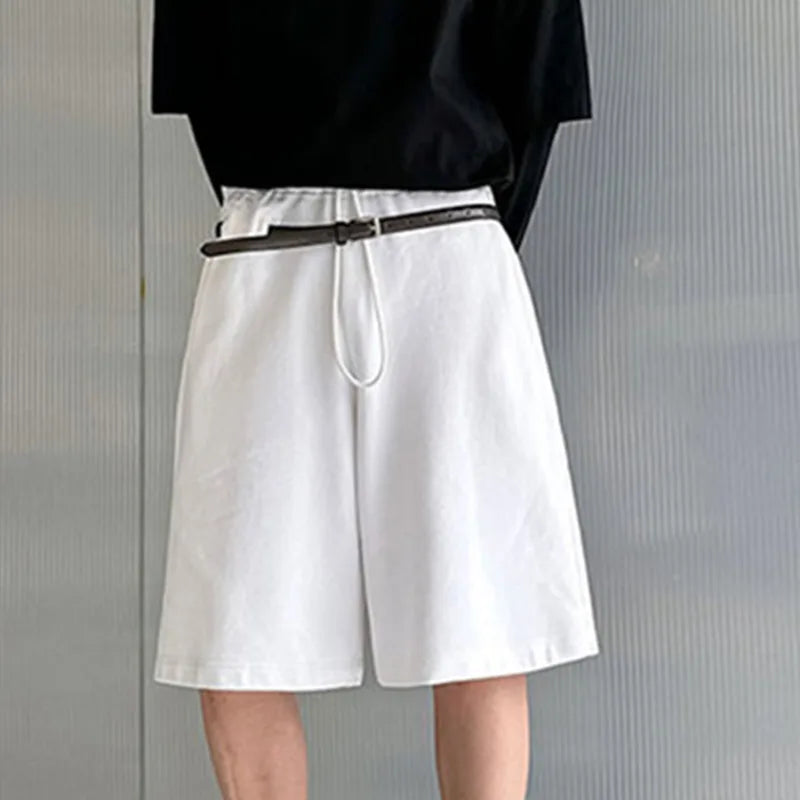 Fashion Summer Men's Shorts Loose Knitting Drawstring Straight Wide Leg Male Casual Trousers Solid Color Menwear 9C6410