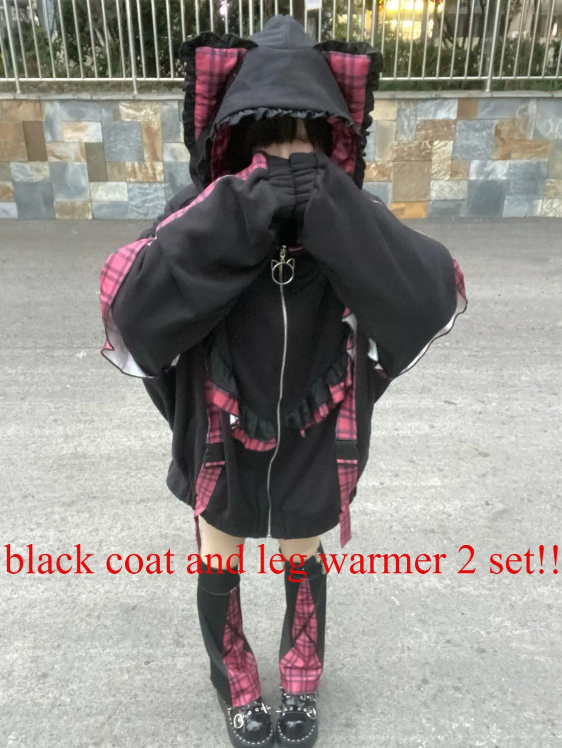 Y2k Aesthetic Lace Ruffle Plaid Hoodies Thick Y2k Jacket Women Kawaii Streetwear Harajuku Coats Casual Loose Grunge Kawaii Coats