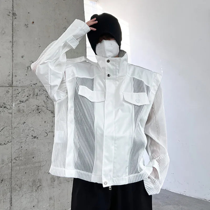 Deconstruction Mesh Splicing Jacket Male Thin Motorcycle Jackets Niche Design Punk Sun Protection 2025 Spring Tide 9C274