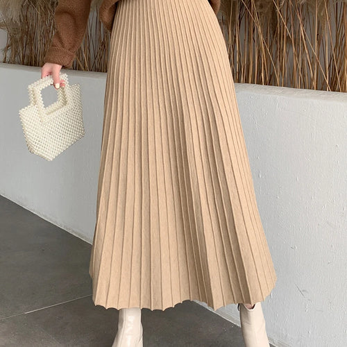 Load image into Gallery viewer, Knitted Long Maxi Skirt Women 2023 Fall Winter Casual Solid Thick Warm A Line High Waist Ankle Length Skirt Female Ladies
