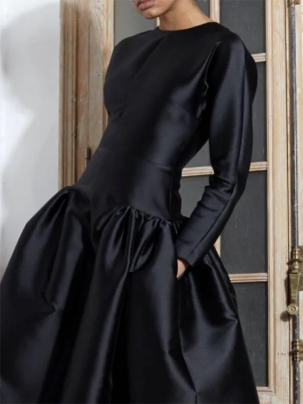 Autumn Party Evening Black Simple Long Dress for Women 2025 Spring New Long Sleeves Female Elegant A-line Midi Dresses