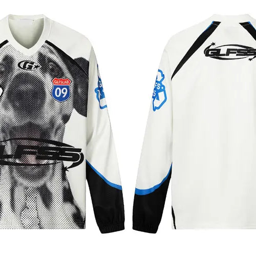 Load image into Gallery viewer, Vintage T-Shirt Y2K Grunge Dog Graphic Printed Sport Patchwork Long Sleeve Tshirt Streetwear Hip Hop Harajuku Casual Loose Shirt
