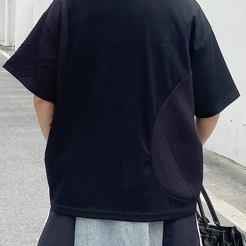 Load image into Gallery viewer, Women Black Splice Color-block Big Size Casual T-shirt New Round Neck Short Sleeve Fashion Tide Spring Summer 2025 1DJ0603
