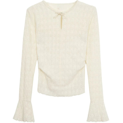 Load image into Gallery viewer, Y2k Aesthetic Hollow Out Bow T-shirts Fairy Grunge Embroidery Knitted Slim Fit Streetwear Crop Tops Women Harajuku Ruffled Tee
