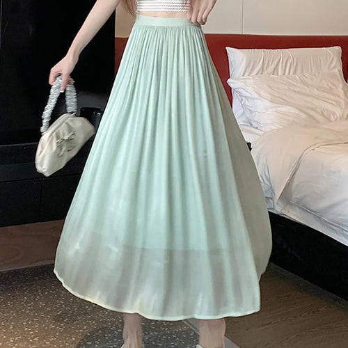 Load image into Gallery viewer, Gauze Skirt Women New Summer Pearlescent Long Skirt Female Fashion Elegant Purple Green Black Loose Mesh Midi Skirts S-XL
