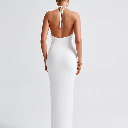 Load image into Gallery viewer, Sexy Spaghetti Strap Slit Slim Evening Dress For Women Lace Up Backless Bodycon Long Dress Elegant Party Club Vestido
