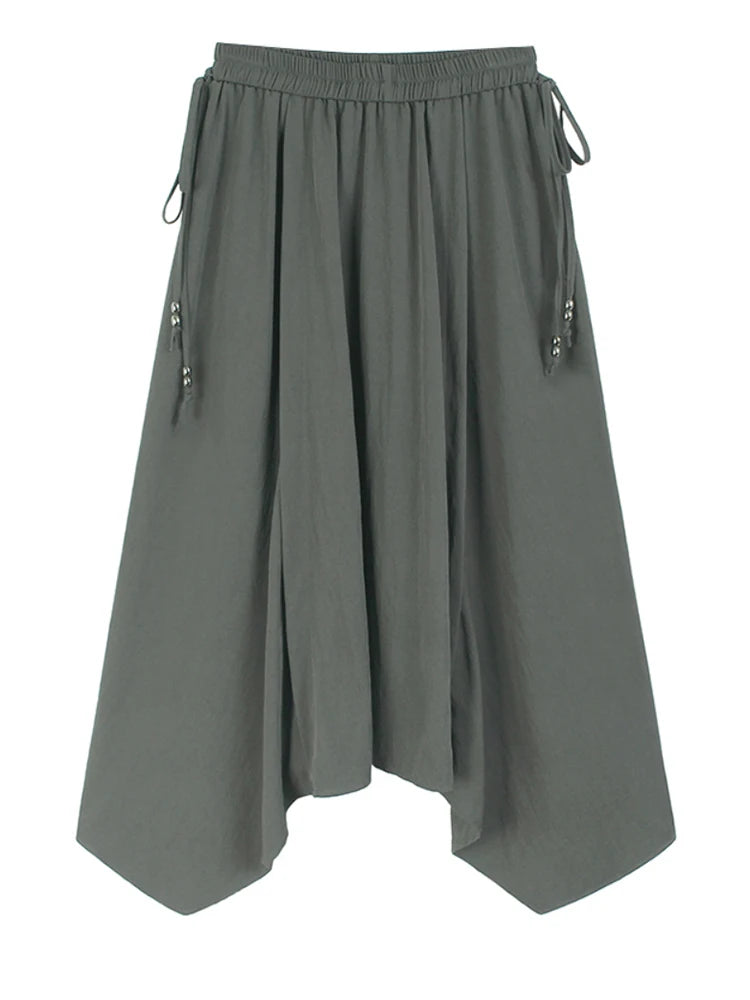 High Elastic Waist Gray Drawstring Irregular Hem A-line Half-body Skirt Women Fashion Tide New Spring Autumn 2025 1DJ0662