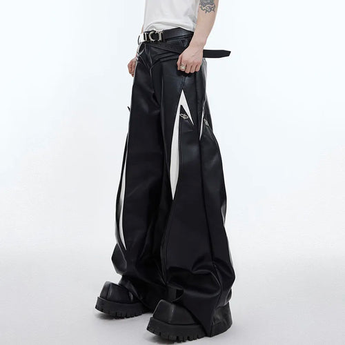 Load image into Gallery viewer, Pleated Men&#39;s PU Leather Pants Personality Contrast Color Metal Button Design Male Wide Leg Trousers Punk Spring 9C4724
