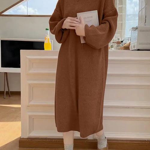 Load image into Gallery viewer, Fall Winter Knit Rib Wrap Midi Pencil Dress For Women Casual Simple Style Long Sleeve Turtleneck Sweater Dresses For Women 2023
