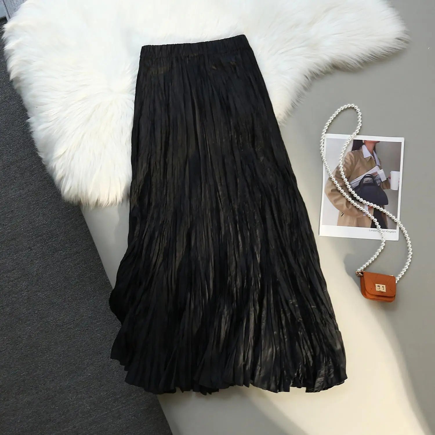 Women Elastic Waist Half Length Skirt Summer Solid Pleated Midi Vintage Sexy Club Skirts Fashion Romantic Simplicity Ladies Boho