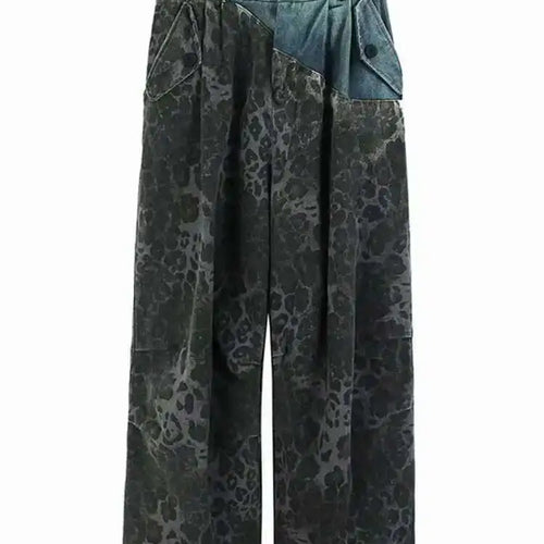 Load image into Gallery viewer, High Elastic Waist Green Leopard Print Denim Long Wide Leg Pants New Trousers Women Fashion Spring Autumn 2025 1DH6193

