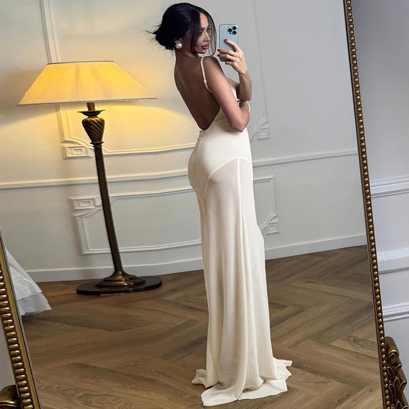 Spaghetti Strap Strapless Sexy Maxi Dress For Women Gown Elegant Off-shoulder Backless High Waist Bodycon Long Dress