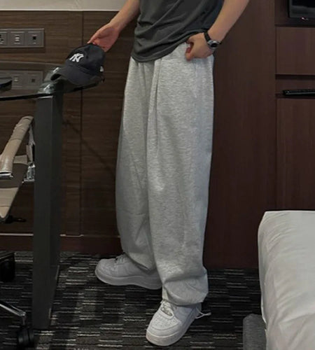 Men's Sweatpants New Summer Loose Pants Korean Solid Color Trendy Straight Leg Style Elastic Waist Male Bottoms 9W1618