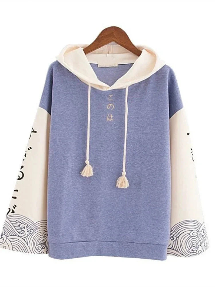 Harajuku Women Hooded Sweatshirts Autumn Long Sleeve Pullovers Tracksuits For Femme Japan Style Print Hoodies Girls