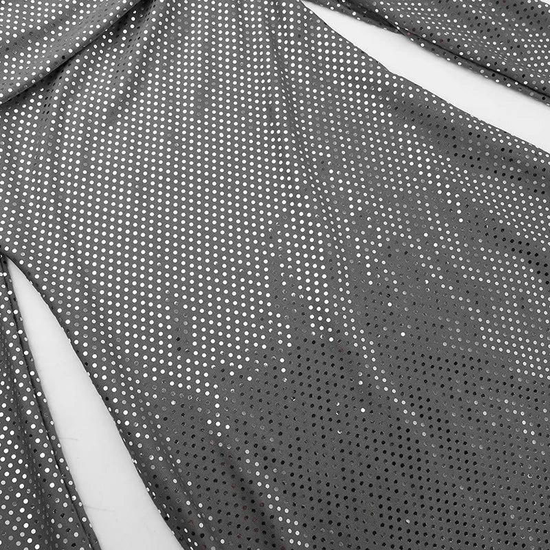 Elegant Strapless Sparkle Maxi Dress For Women Fashion Off-shoulder Backless Long Flare Sleeve Bodycon Club Party Dress