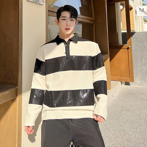 Load image into Gallery viewer, Korean Style High Grade T-shirts Trend Men&#39;s Contrast Color Long Sleeve Pullover Tee Fashion Male Street Clothing 9C1212
