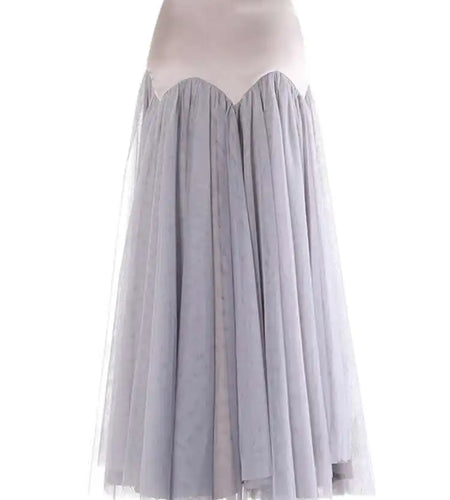 High Waist Gray Mesh Color-block Spliced Elegant A-line Half-body Skirt Women Fashion Tide New Spring Autumn 2025 1DH9838