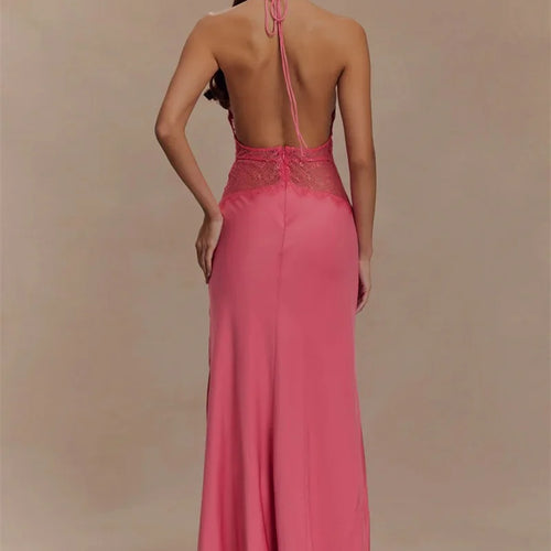 Load image into Gallery viewer, Summer Backless Sexy Maxi Dress Women Gown Patchwork Lace Halter Deep V Neck Sleeveless High Waist Elegant Long Dress
