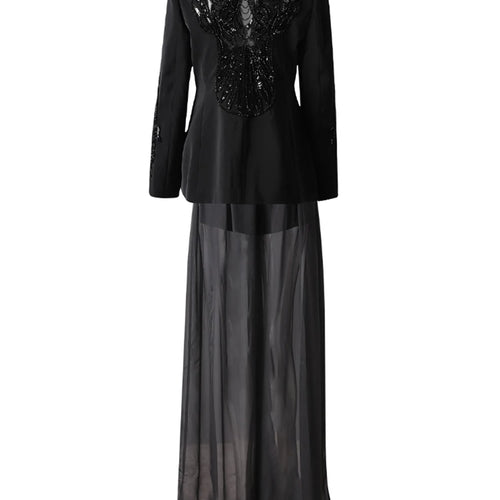 Load image into Gallery viewer, Big Size Sequins Blazer Mesh Long Pants Two Piece Suit New Lapel Long Sleeve Women Fashion Tide Spring Autumn 2025 35Z1664
