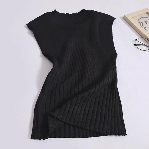 Load image into Gallery viewer, Korean Women Solid Striped Round Neck Knitted Vest 2024 Summer Sleeveless Basic Pullover Tank Tops Versatile Streetwear clothes
