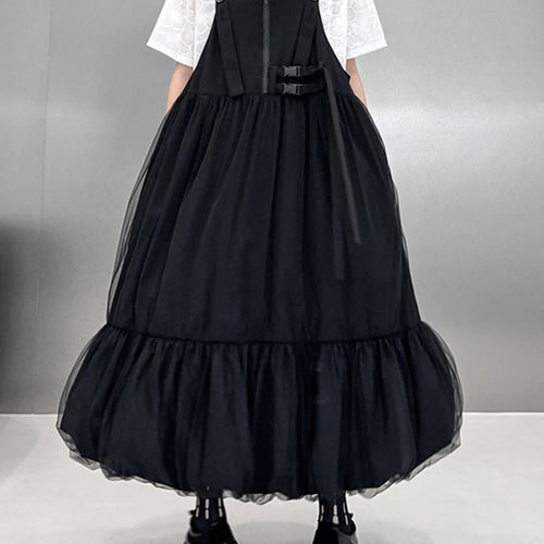 Load image into Gallery viewer, Women Black Buckle Mesh Big Size Midi Strap Dress New Square Collar Sleeveless Fashion Tide Spring Autumn 2025 1DJ1426
