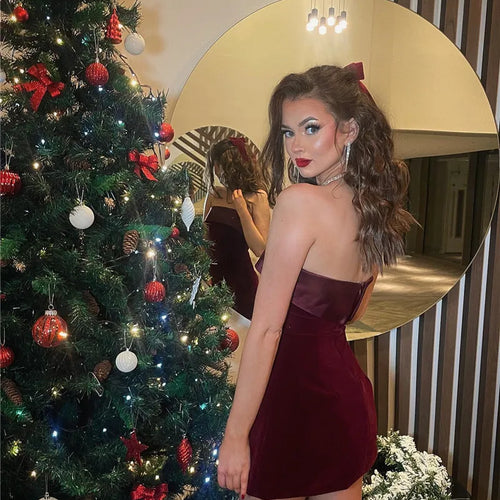 Load image into Gallery viewer, Strapless Backless Sexy Mini Dress Women Fashion With Zipper Off-shoulder Sleeveless A-line Bodycon Club Party Dress
