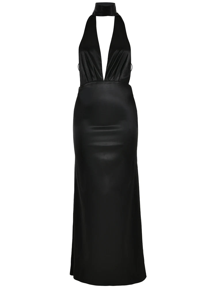 Deep V Backless Evening Dress for Women, Sexy Bodycon Dress, Satin Lace Up Flower Dress, Female Slim Party Night Clubwea