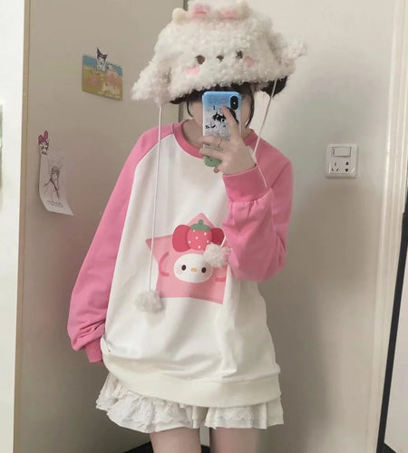 Japanese Hoodies Women Clothing Contrast Color Long Sleeve Casual Fashion Oversized Tops Ropa Mujer Print Cute Y2k Sweatshirts