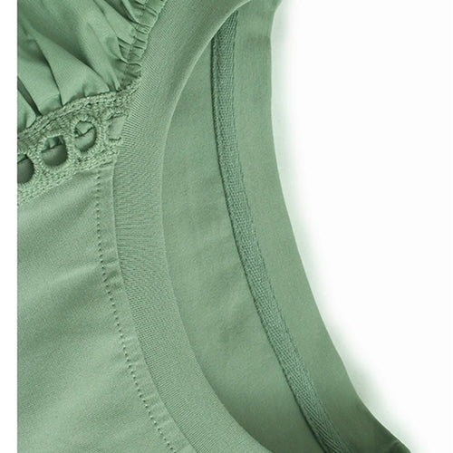 Load image into Gallery viewer, Women Green Pleated Irregular Spliced Big Size T-shirt New Round Neck Short Sleeve Fashion Tide Spring Summer 2025 1DJ1120
