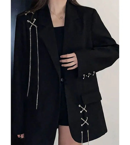 Black Blazer Women Clothing 2024 Ropa Mujer Streetwear Temperament Y2k Jackets Casual Fashion Bandage Korean Oversized Coats