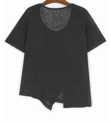 Women Black Thin Perspective Big Size Irregular T-shirt New Round Neck Short Sleeve Fashion Spring Summer 2025 1DJ1127