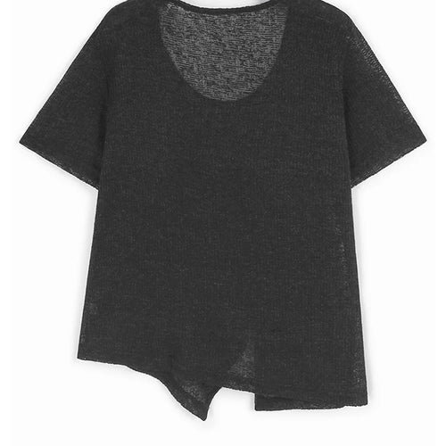 Load image into Gallery viewer, Women Black Thin Perspective Big Size Irregular T-shirt New Round Neck Short Sleeve Fashion Spring Summer 2025 1DJ1127
