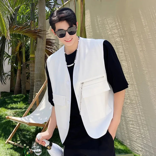 Load image into Gallery viewer, Spirng Men's Vest Coat  Korean Fashionable Sleeveless Design Multi Pockets Zippers Stylish Male Clothing 9W1580
