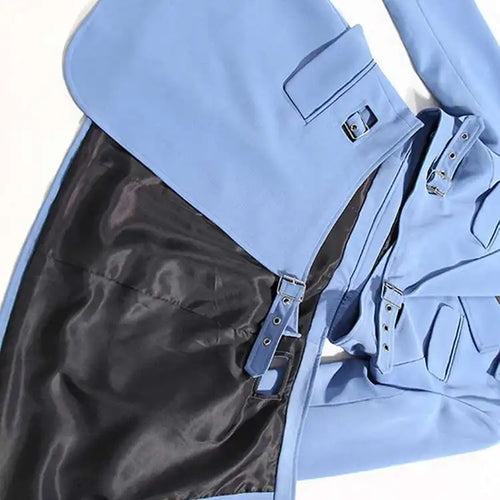 Load image into Gallery viewer, Women Blue Cross Buckle Hollow Out Blazer Dress New Lapel Long Sleeve Loose Fit Fashion Tide Spring Autumn 2025 1DE3323
