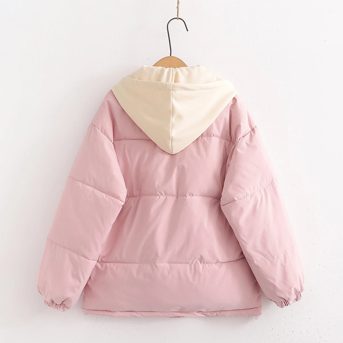 Women Autumn Winter Patchwork Long Sleeve Short Down Cotton Jacket Korean Version Elegant Hooded Bread Coat Casual Trend Fashion